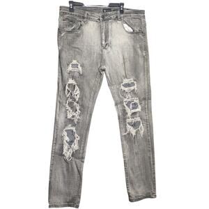 Waimea Mens Grey Wash distressed Beaded Skinny Slim Fit Jeans